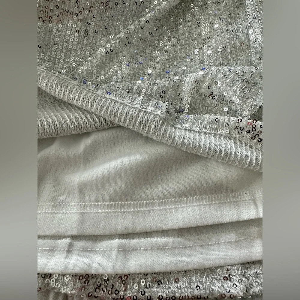 New White/silver Sequin Top with Shoulder Pads - Picture 10 of 10